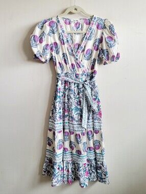 Celina Moon Tiered Floral‎ Block Print Belted Midi Dress